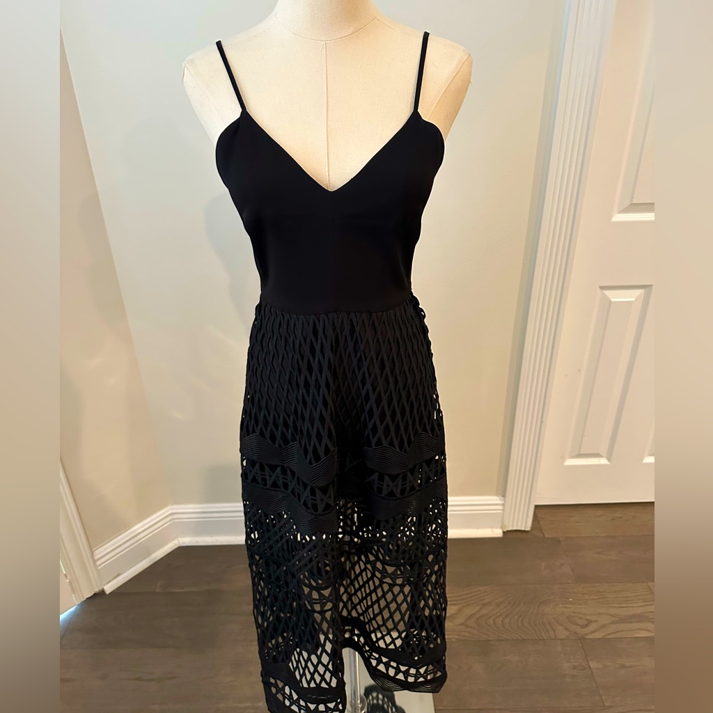 Nwot Karina Grimaldi Black Embroidered Midi Dress